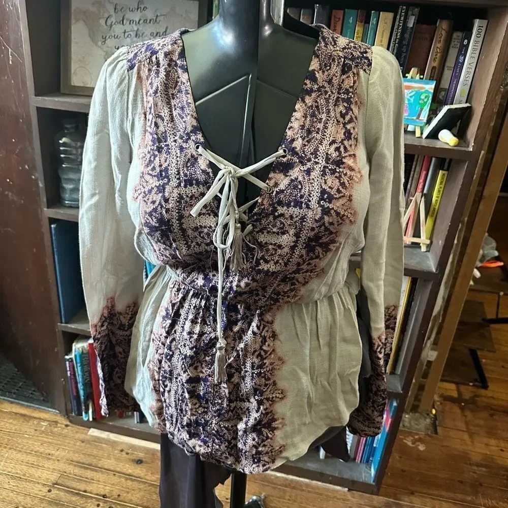Free People boho lace up peasant XS babydoll top